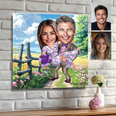 Стъклена карикатура на мъж и жена - Романтична разходка Стъклена карикатура на мъж и жена - Романтична разходка