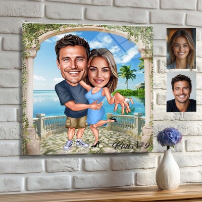 Стъклена карикатура на мъж и жена - Годеж Стъклена карикатура на мъж и жена - Годеж