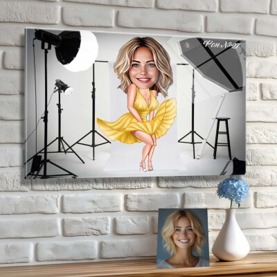 Стъклена карикатура на жена - Малка жълта рокля - Мерилинка Стъклена карикатура на жена - Малка жълта рокля - Мерилинка