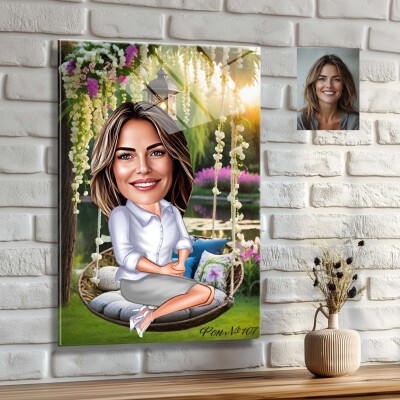 Стъклена карикатура на жена - Почивка в градината Стъклена карикатура на жена - Почивка в градината