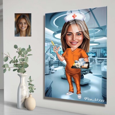 Стъклена карикатура на жена - медицинска сестра Стъклена карикатура на жена - медицинска сестра