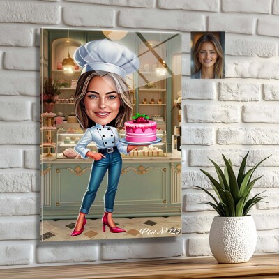 Стъклена карикатура на жена - Сладкарка Стъклена карикатура на жена - Сладкарка