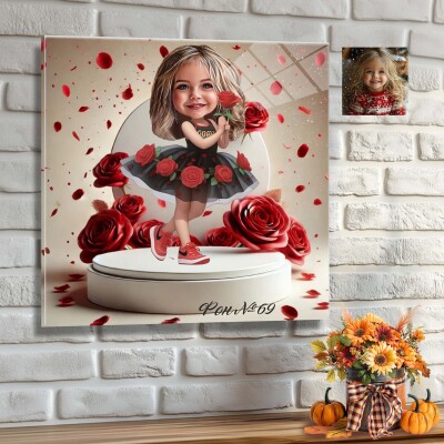 Стъклена карикатура на момиче с рокля - Цветя Стъклена карикатура на момиче с рокля - Цветя