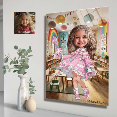 Стъклена карикатура на момиче с близалка Стъклена карикатура на момиче с близалка