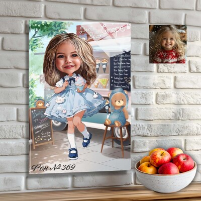 Стъклена карикатура на момиче със сладолед Стъклена карикатура на момиче със сладолед