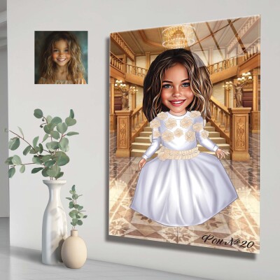 Стъклена карикатура на момиче с рокля - принцеса Стъклена карикатура на момиче с рокля - принцеса