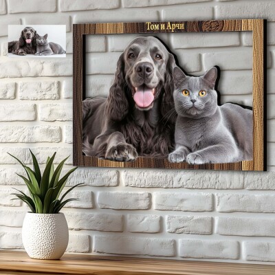 3D дървени картини със снимка на клиента - Домашен любимец: куче и котка 3D дървени картини със снимка на клиента - Домашен любимец: куче и котка