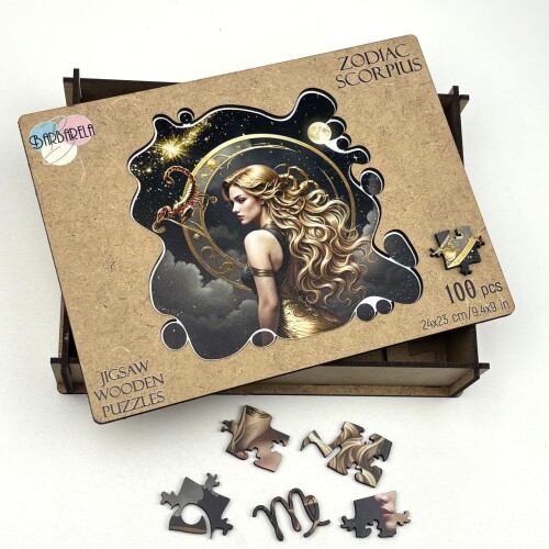 Дървен пъзел "Зодия Скорпион" –  с фигурни елементи