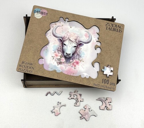 Дървен пъзел "Зодия Телец" –  с фигурни елементи