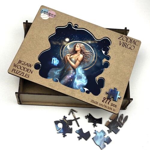 Дървен пъзел "Зодия Дева" –  с фигурни елементи