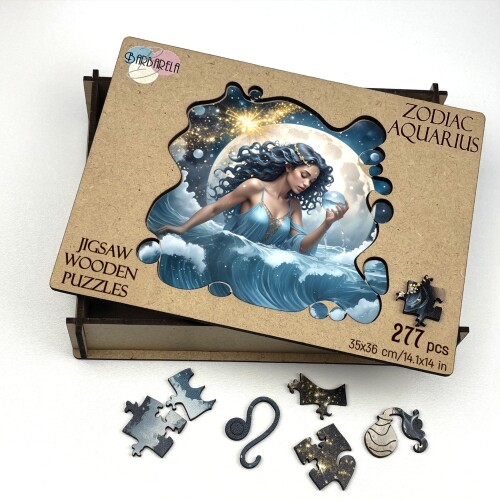 Дървен пъзел "Зодия Водолей" –  с фигурни елементи
