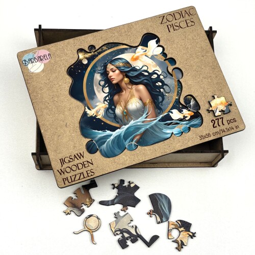 Дървен пъзел "Зодия Риби "  –  с фигурни елементи