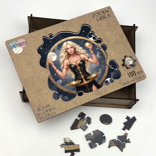 Дървен пъзел "Зодия Везни" –  с фигурни елементи