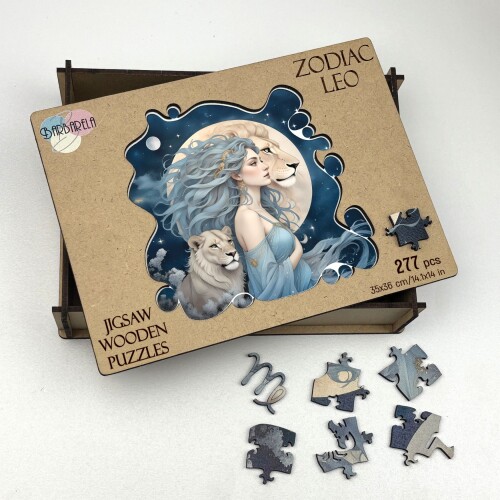 Дървен пъзел "Зодия Лъв" –  с фигурни елементи