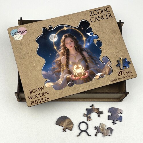 Дървен пъзел "Зодия Рак" –  с фигурни елементи