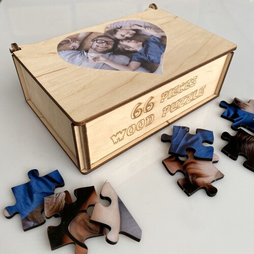 Дървен пъзел Сърце по Ваша снимка - класическа форма на частите