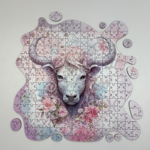 Дървен пъзел "Зодия Телец" –  с фигурни елементи