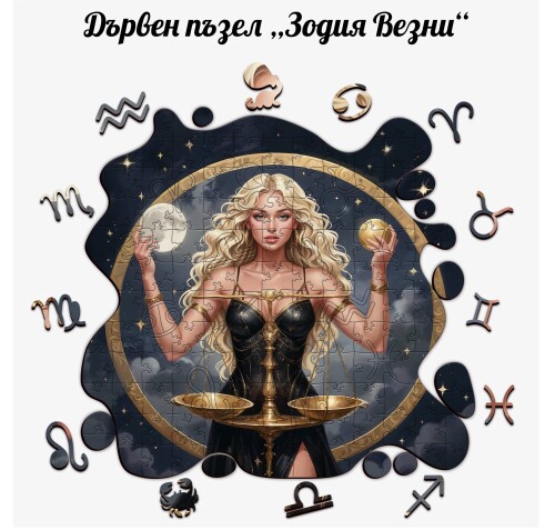 Дървен пъзел "Зодия Везни" –  с фигурни елементи