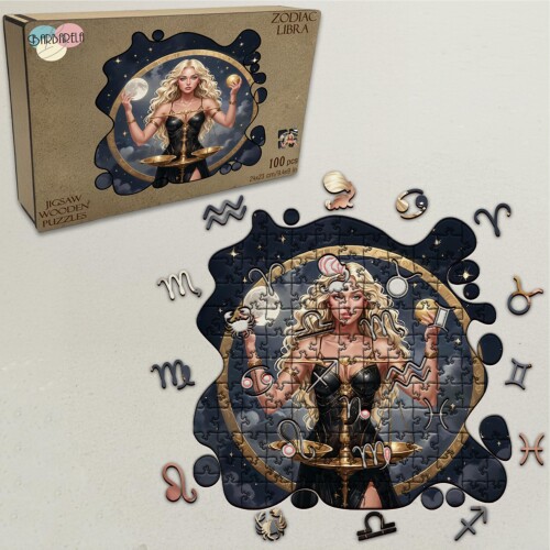 Дървен пъзел "Зодия Везни" –  с фигурни елементи