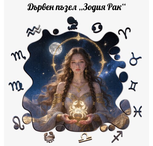 Дървен пъзел "Зодия Рак" –  с фигурни елементи