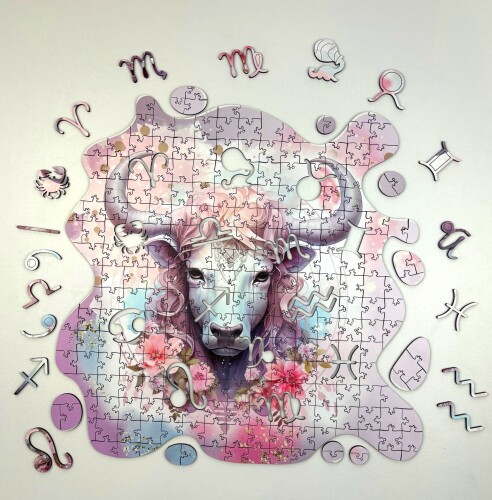 Дървен пъзел "Зодия Телец" –  с фигурни елементи