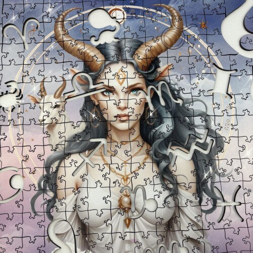 Дървен пъзел "Зодия Козирог" –  с фигурни елементи