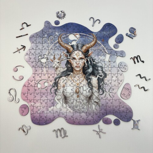 Дървен пъзел "Зодия Козирог" –  с фигурни елементи