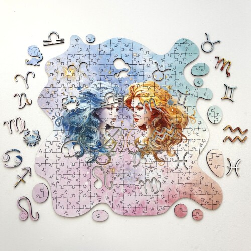 Дървен пъзел "Зодия Близнаци" –  с фигурни елементи