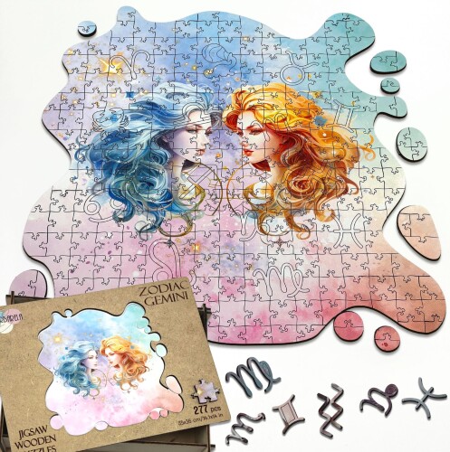 Дървен пъзел "Зодия Близнаци" –  с фигурни елементи