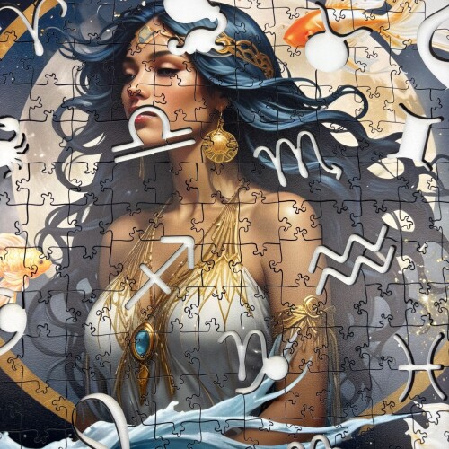 Дървен пъзел "Зодия Риби "  –  с фигурни елементи