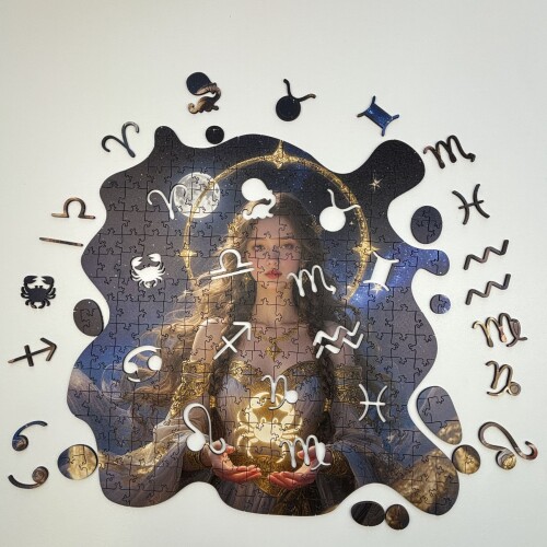 Дървен пъзел "Зодия Рак" –  с фигурни елементи