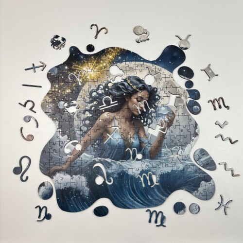 Дървен пъзел "Зодия Водолей" –  с фигурни елементи