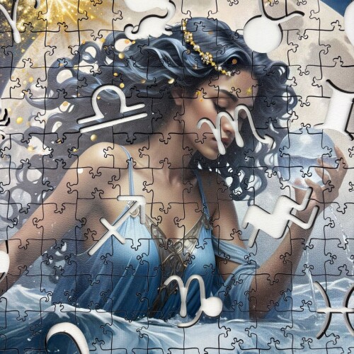 Дървен пъзел "Зодия Водолей" –  с фигурни елементи