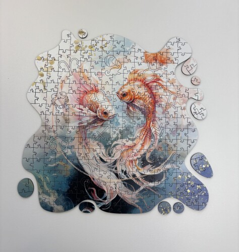 Дървен пъзел "Зодия Риби " Голд –  с фигурни елементи