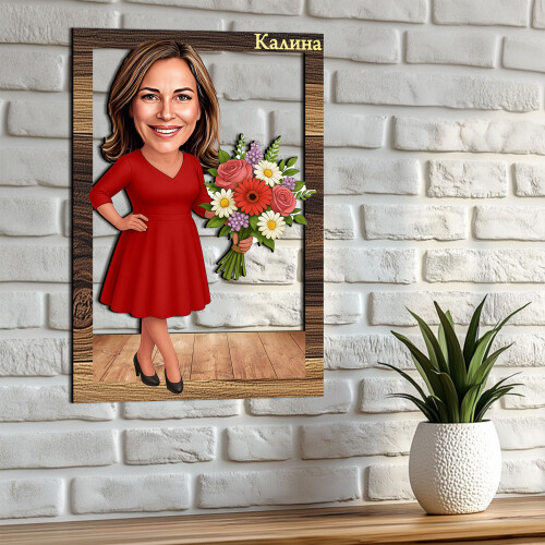 3Д карикатура на жена с цветя