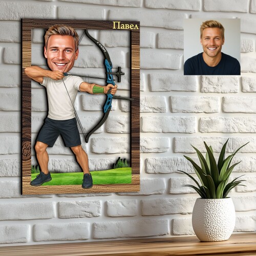 3Д карикатура на мъж - Стрелец с лък