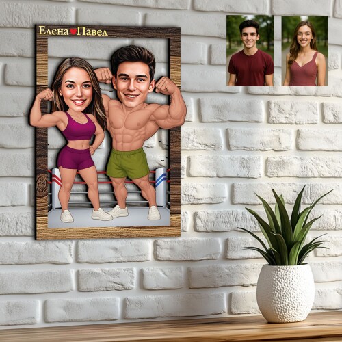 3Д карикатура на мъж и жена - Боди билдъри