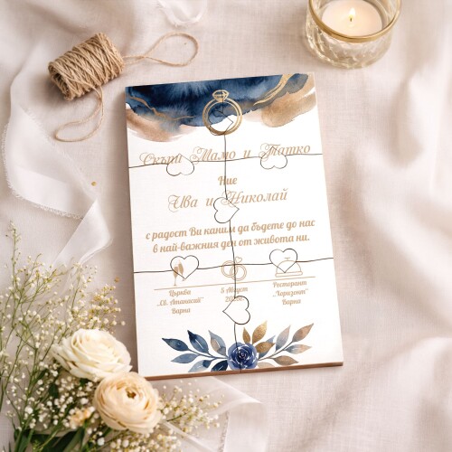 Дървена покана тип пъзел за сватба 012